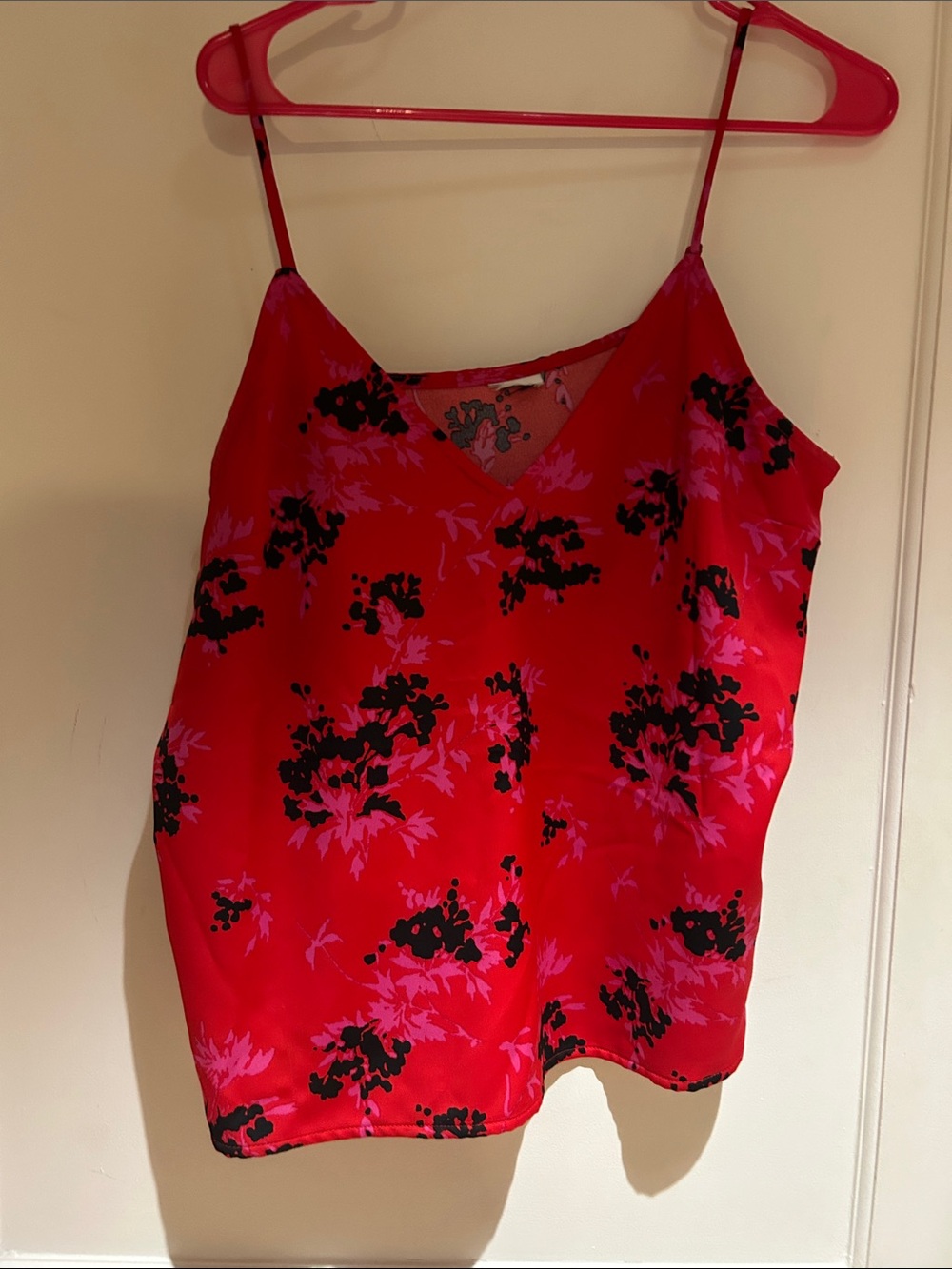 Target Red Floral Satin Cami with Black & Pink Print